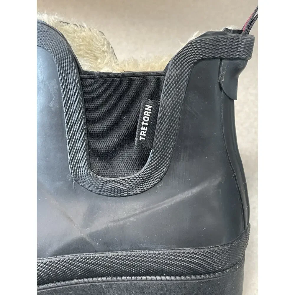 Tretorn Women's Size7 Lina Chelsea Rain Boots Black Rubber FAUX Fur Lined